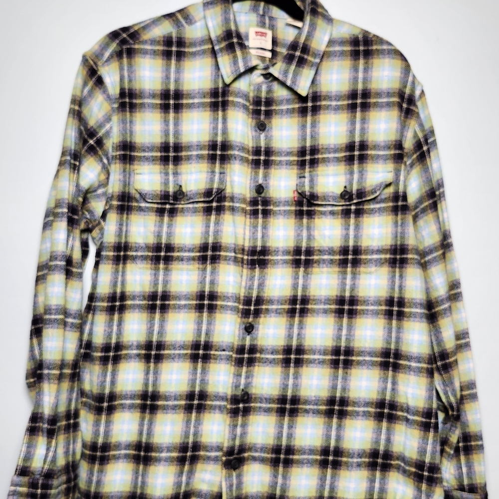 Levi’s Relaxed Fit Flannel Shirt Men’s Large Blue Yellow Plaid 100% Cotton
